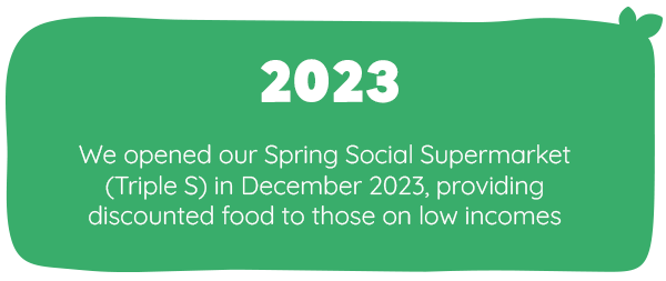 2023 - We opened our Spring Social Supermarket (Triple S) in December 2023, providing discounted food to those on low incomes