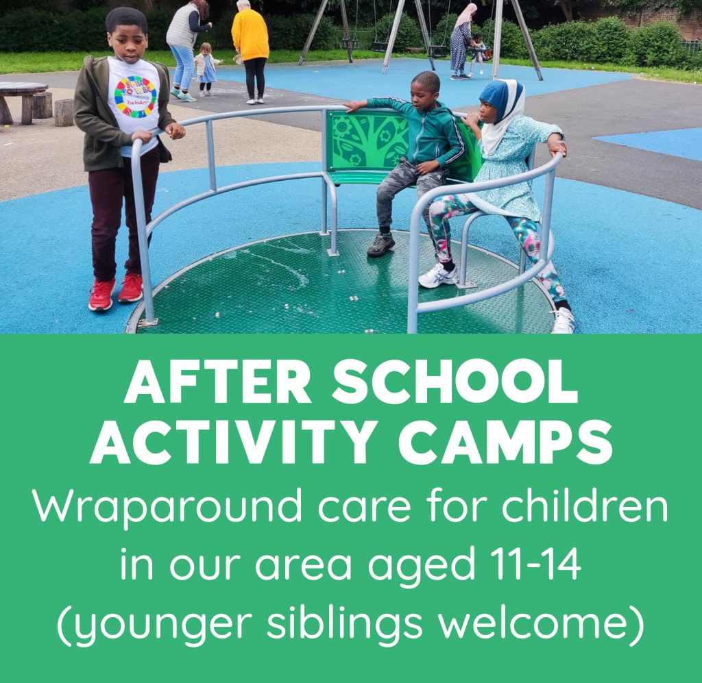 Activity Camps. Wraparound care for children in our area aged 11-14 (younger siblings welcome) Photo of children on a roundabout