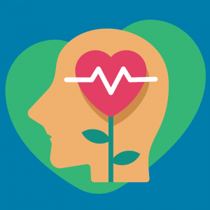 illustration of a hear with a heat shaped flower and ECG to represent wellbeing