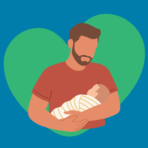 Father and Baby on green heart background
